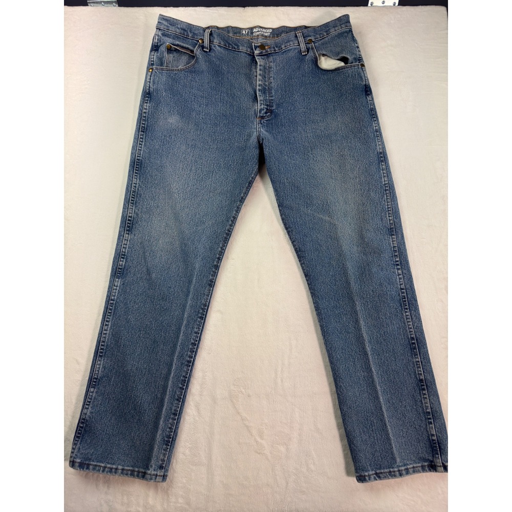 Wrangler Advanced Comfort Mens 40x32 Blue Straight Leg Jeans 47MACMT Denim Pants